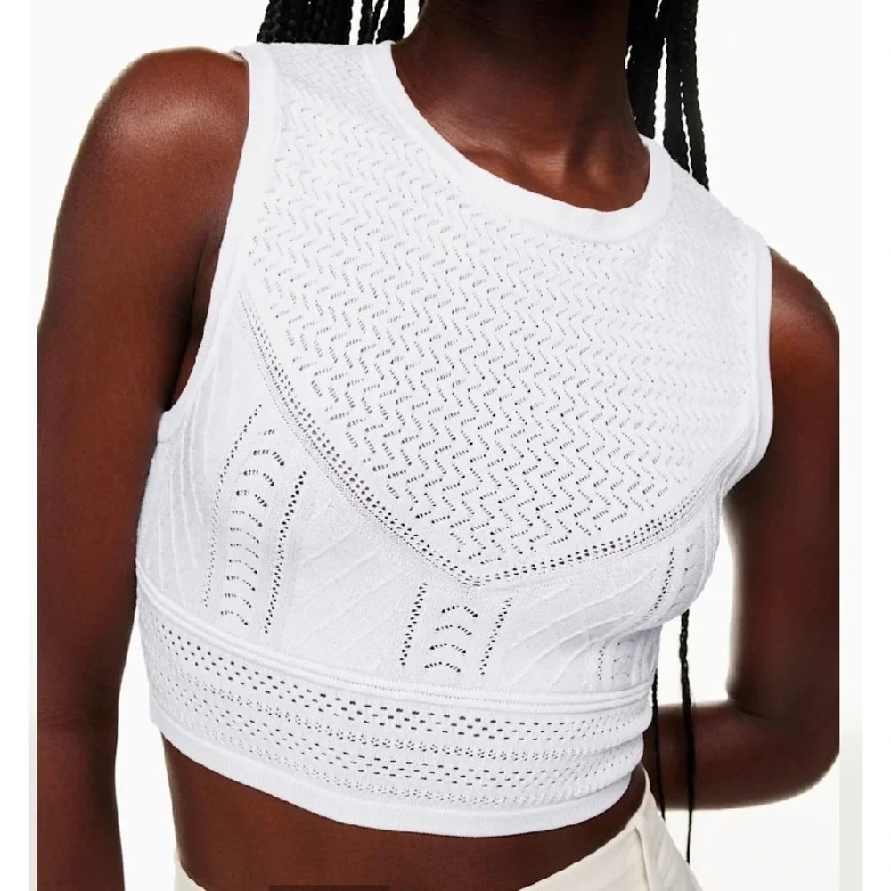 Aritzia Babaton Pointelle Sweater Knit Crop‎ Tank Top White Womens Medium